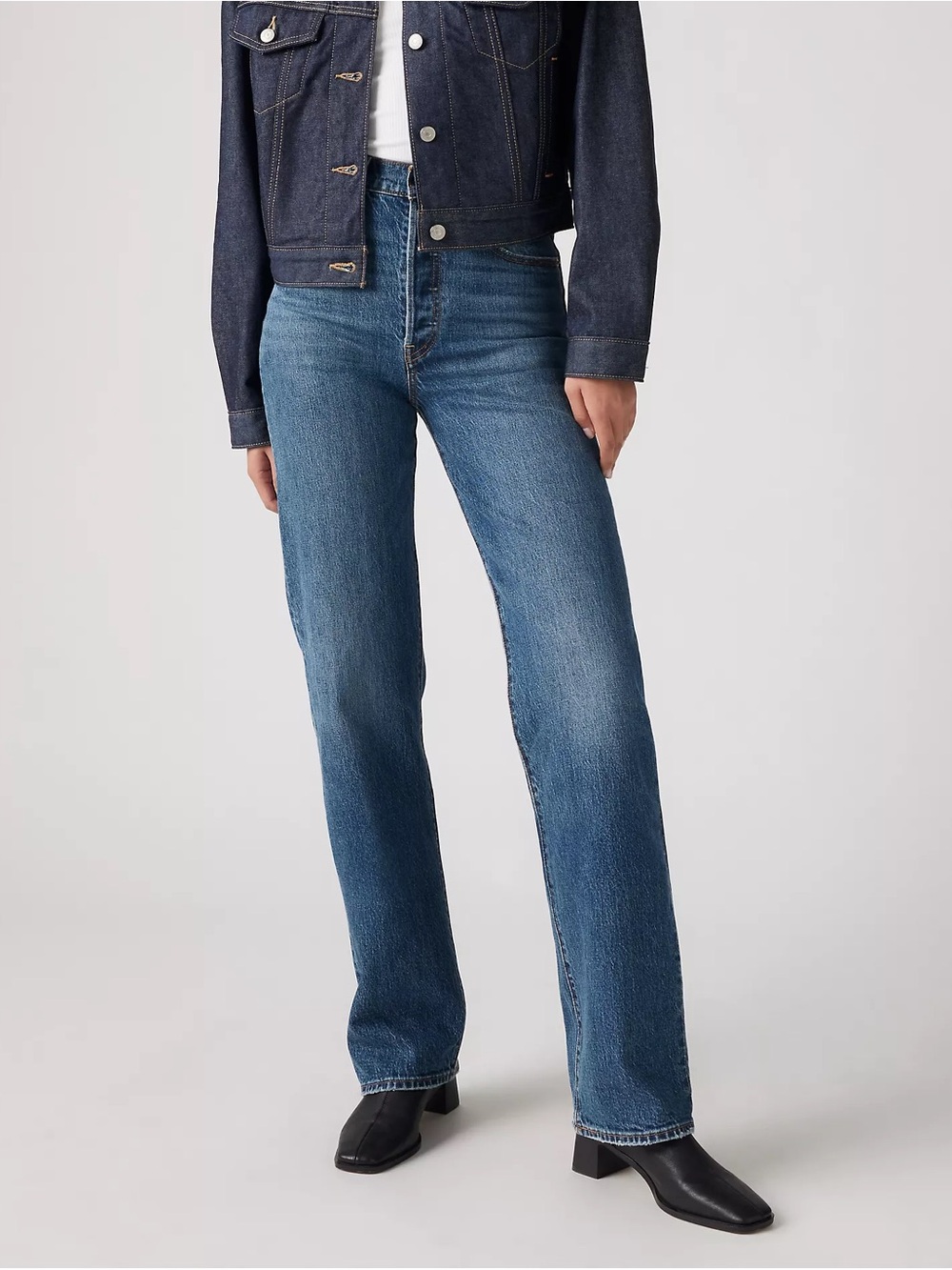 Levi’s Ribcage straight jeans - valley view mid blue wash - 27 W 32 L long tall